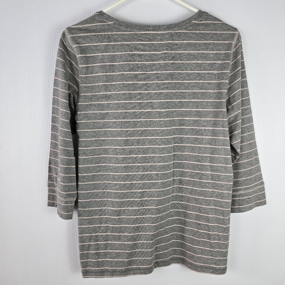 NWOT Christopher&Banks Christmas Sequin Flamingo 3/4 Sleeve Grey & Pink Stripe S - Picture 2 of 9